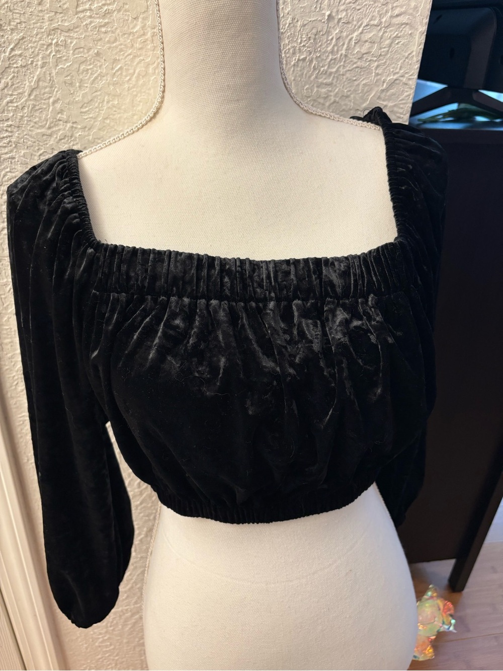Zara Black Velvet Cropped Square-Neck Top